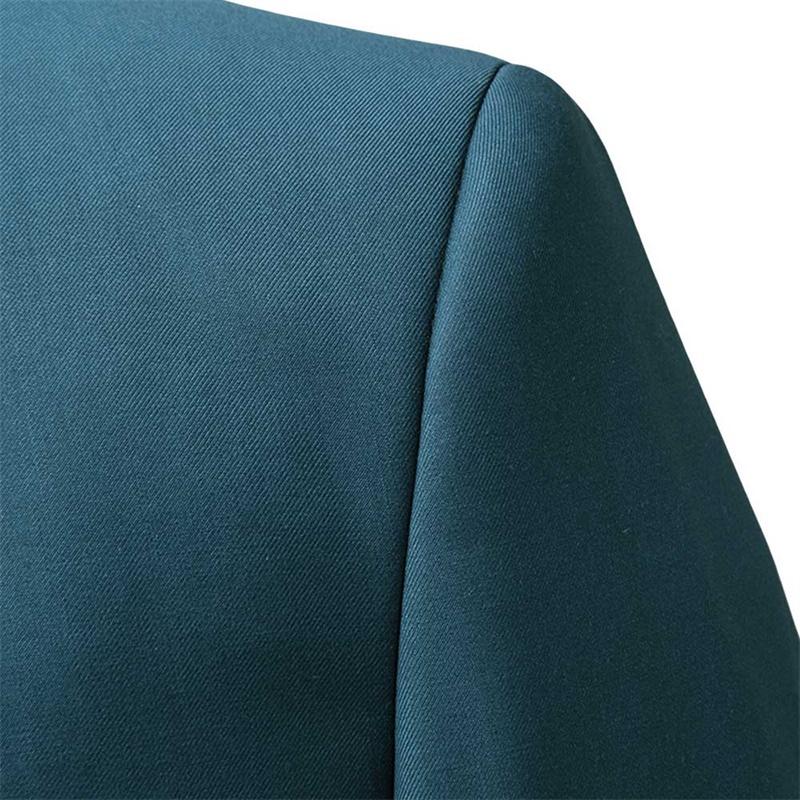 Dark Cyan # Men's slim fit 3-piece suit with two-button peaked lapel and button closure, dark cyan formal blazer jacket with matching vest and flat-front trousers with extended waist strap and slanted side pockets, elegant polyester suit for business, wedding, office and daily wear, isolated on white background.