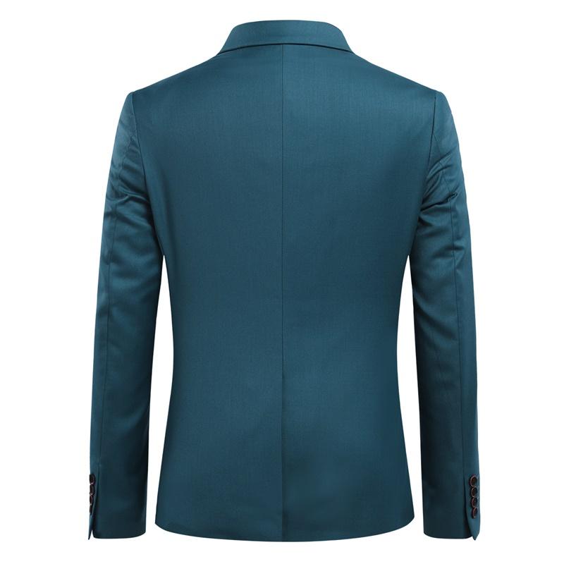 Dark Cyan # Men's slim fit 3-piece suit with two-button peaked lapel and button closure, dark cyan formal blazer jacket with matching vest and flat-front trousers with extended waist strap and slanted side pockets, elegant polyester suit for business, wedding, office and daily wear, isolated on white background.