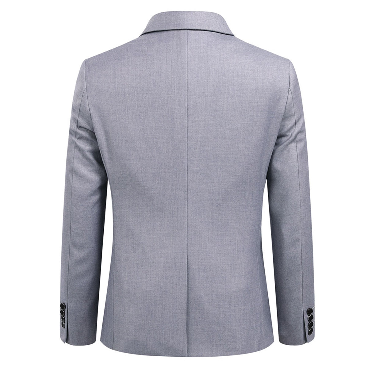 Light Grey # Men's classic two-button blazer with notched lapel and single-breasted closure, light grey solid sport coat jacket with four-button cuffs and exquisite handkerchief pocket for business, office, wedding and casual daily wear, isolated on white background.