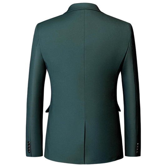 Jasper # Men's classic two-button blazer with notched lapel and four resin button cuffs, jasper sport coat with handkerchief design and polyester viscose blend fabric for business, office, wedding and daily wear, isolated on white background.