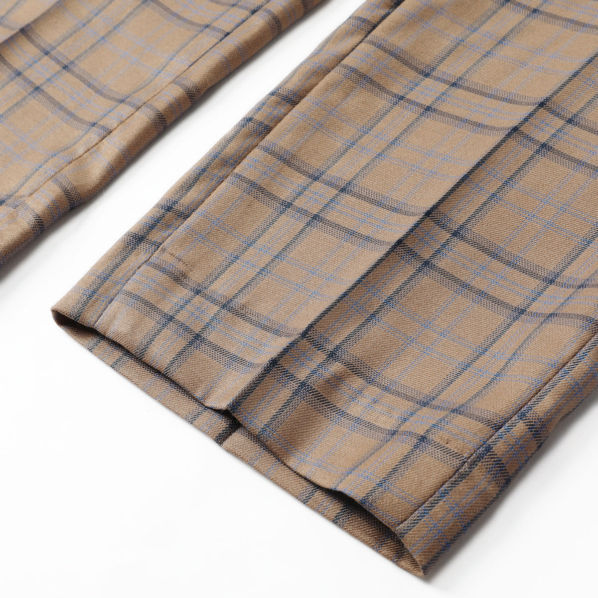 Deep Khaki # Men's slim fit 2-piece plaid stripe casual suit with notched lapel and single-breasted closure, deep khaki checkered blazer jacket with matching trousers, versatile business and casual wear for office, wedding, party and daily events, isolated on white background.