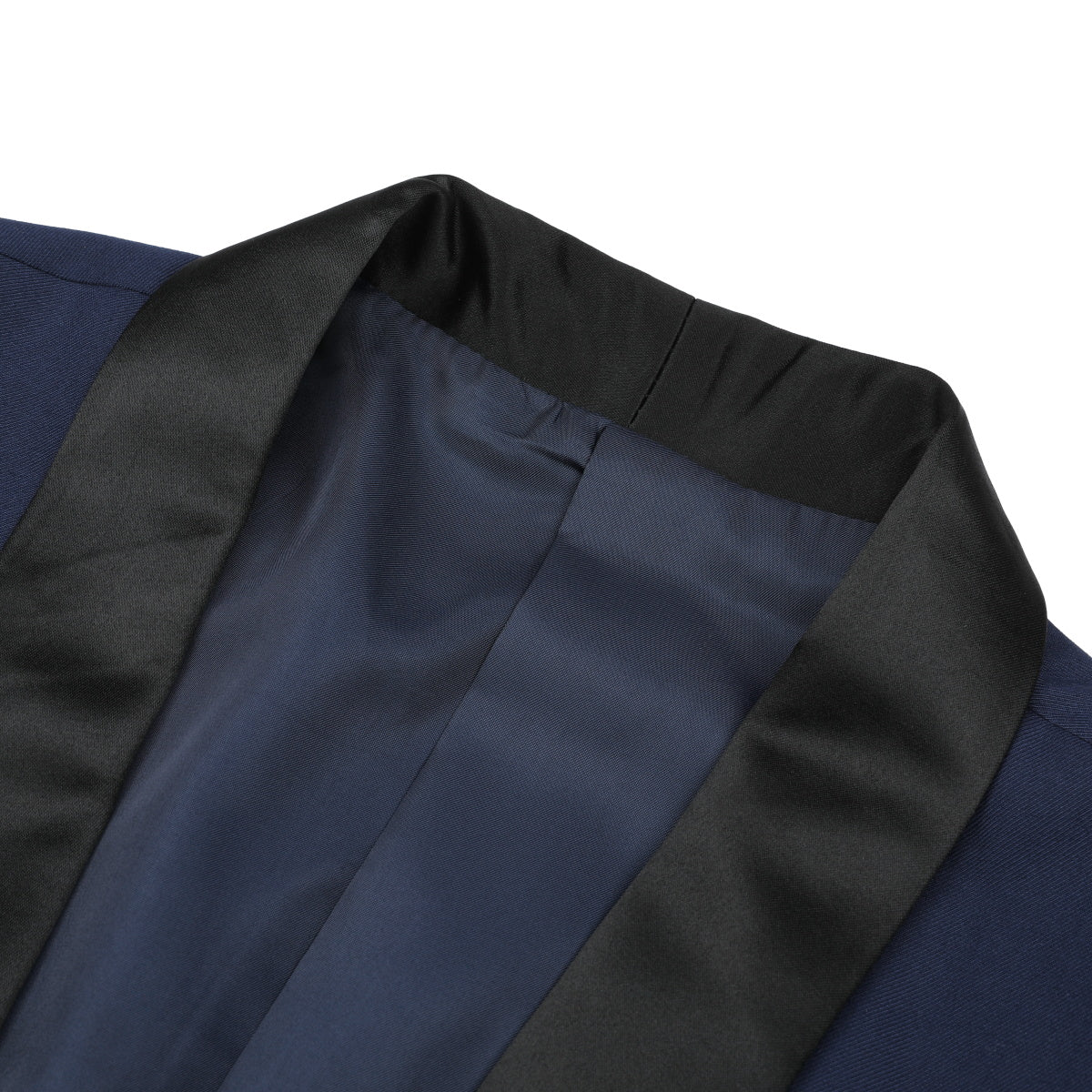 Blue # Men's slim fit 2-piece casual suit with one-button shawl lapel and single-breasted closure, solid blue blazer jacket with four-button cuffs and matching flat-front trousers, lightweight polyester formal wear for party, prom, wedding, dinner and daily occasions, isolated on white background.