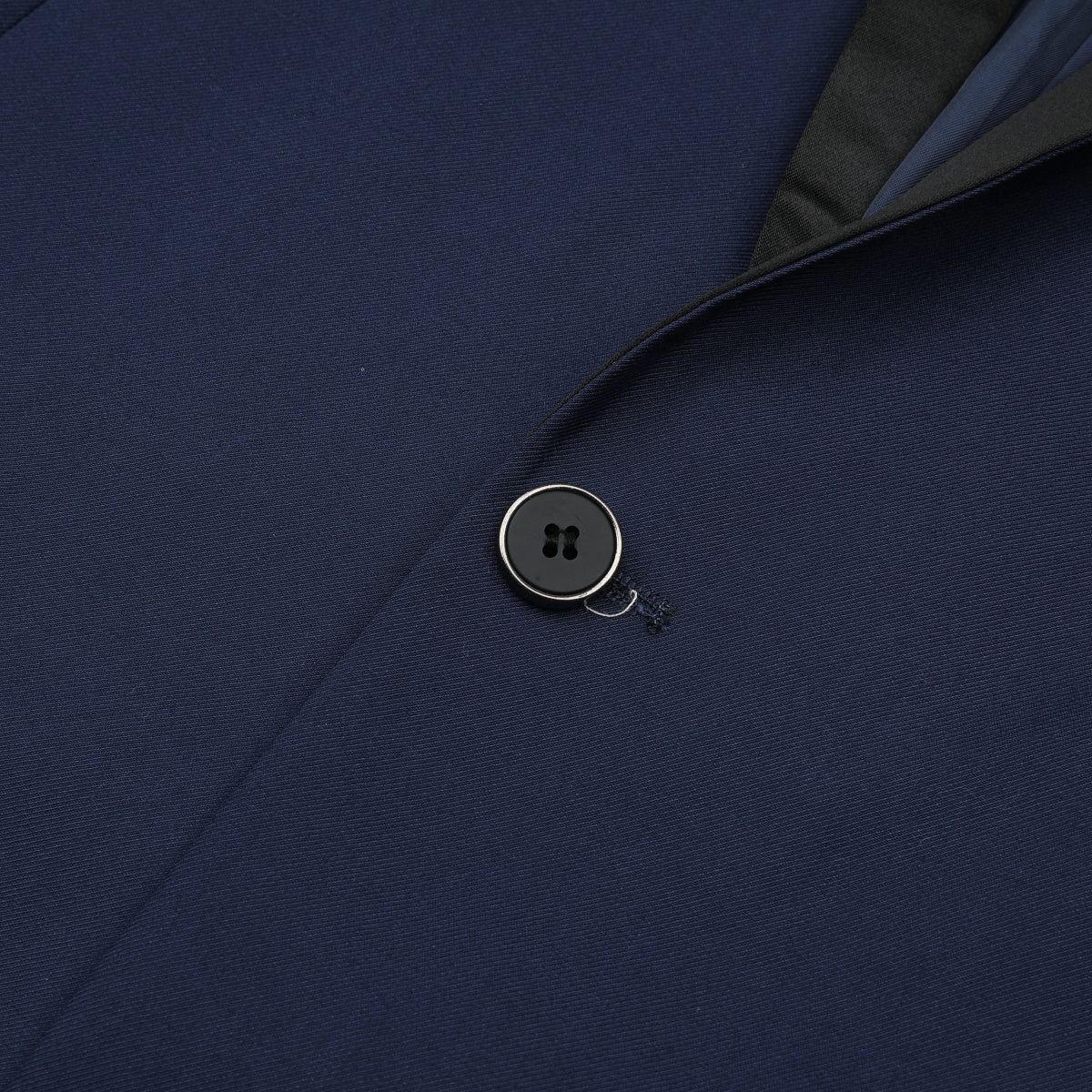 Blue # Men's slim fit 2-piece casual suit with one-button shawl lapel and single-breasted closure, solid blue blazer jacket with four-button cuffs and matching flat-front trousers, lightweight polyester formal wear for party, prom, wedding, dinner and daily occasions, isolated on white background.
