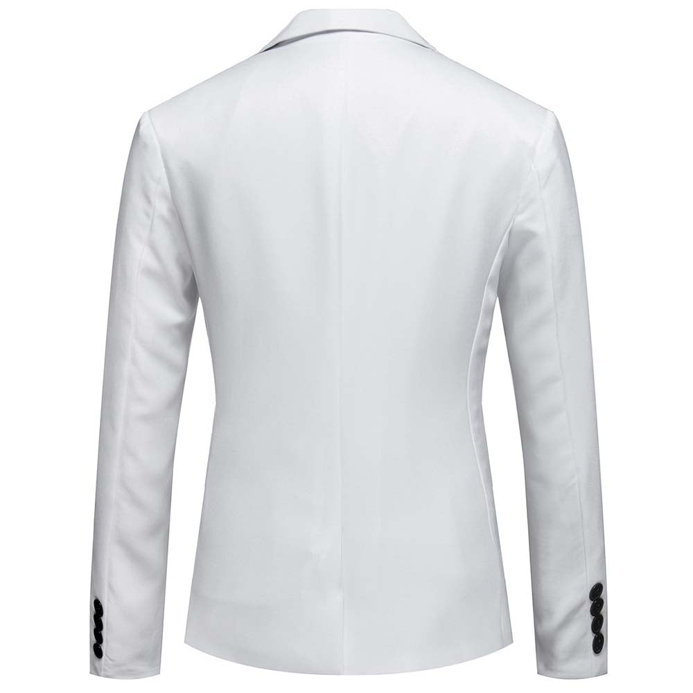 Black # Men's slim fit dragon print blazer with notched lapel and center vent, black casual sport coat with 4-button cuffs, 2 flap pockets and 1 chest pocket, lightweight polyester jacket for party, wedding, business and daily wear, isolated on white background.