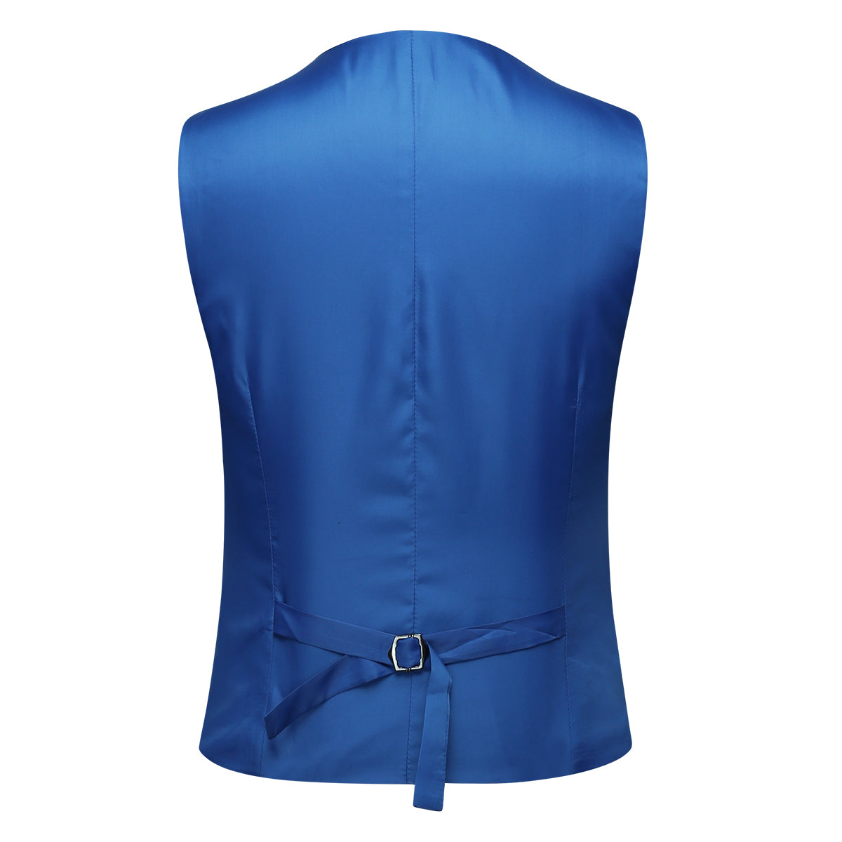 Royal Blue # Men's slim fit 3-piece classic casual suit with one-button peaked lapel and button closure, royal blue formal blazer jacket with matching vest and flat-front trousers with extended waist strap and slanted side pockets, elegant polyester viscose blend suit for business, wedding, office and daily wear, isolated on white background.