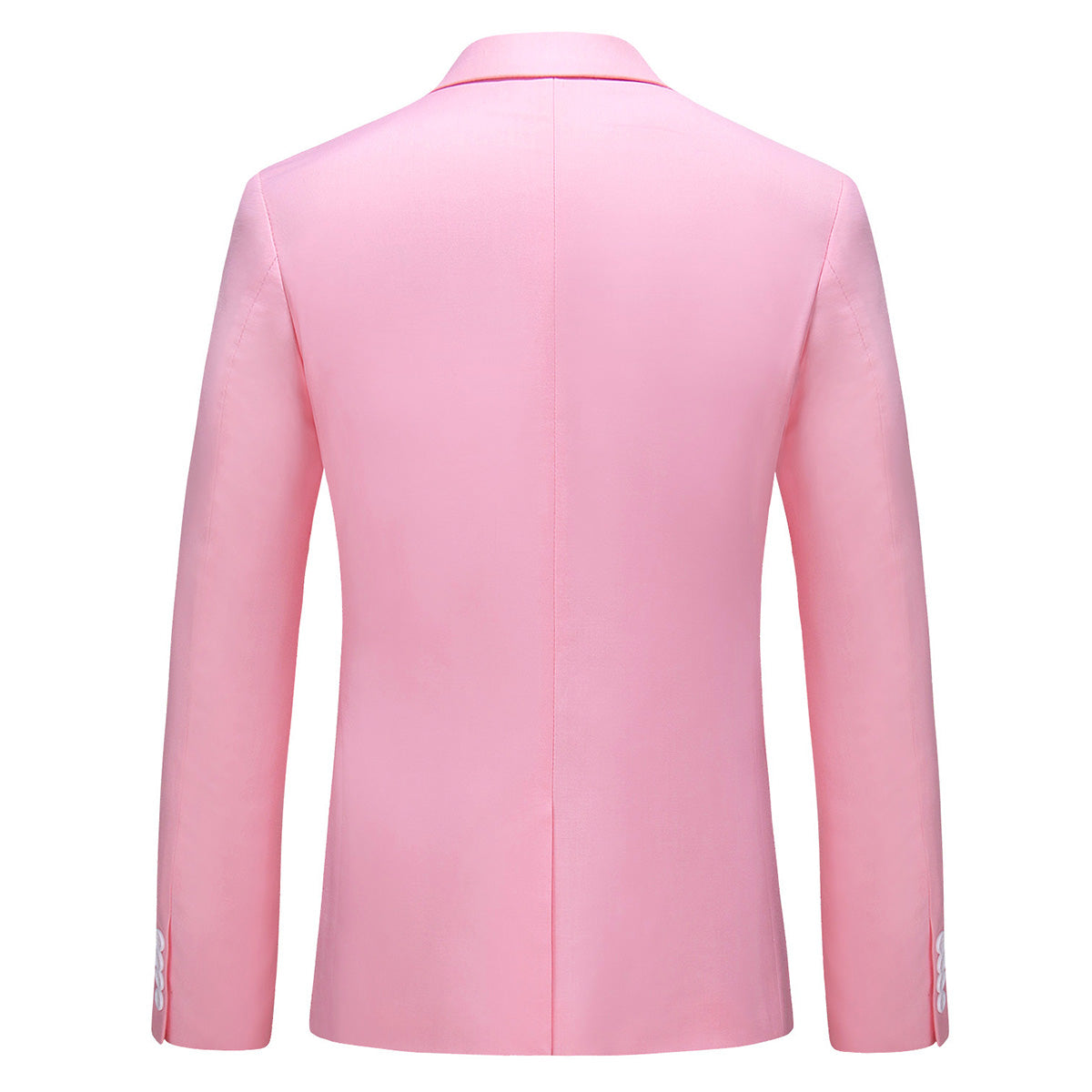 Pink # Men's one-button casual blazer with flat collar and single-breasted closure, stylish pink sport coat jacket with premium polyester viscose blend fabric and eco-friendly buttons for business, office, wedding and daily wear, isolated on white background.