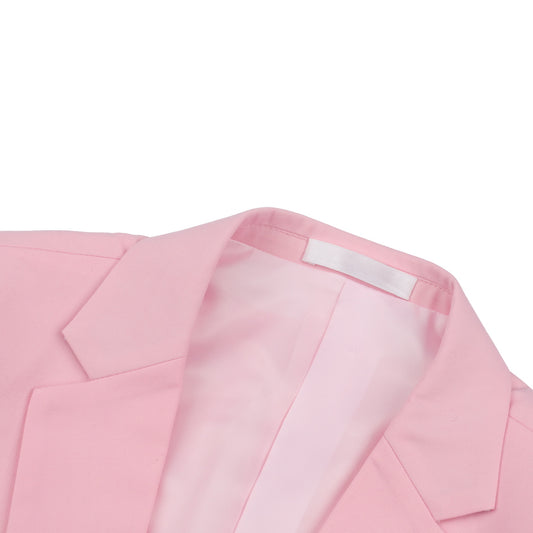 Pink # Men's one-button casual blazer with flat collar and single-breasted closure, stylish pink sport coat jacket with premium polyester viscose blend fabric and eco-friendly buttons for business, office, wedding and daily wear, isolated on white background.