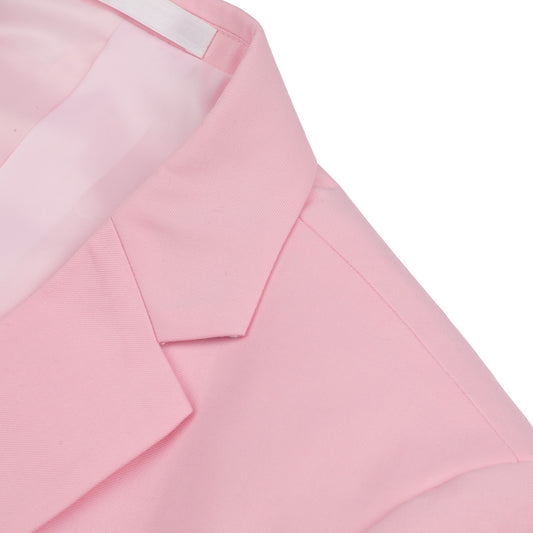Pink # Men's one-button casual blazer with flat collar and single-breasted closure, stylish pink sport coat jacket with premium polyester viscose blend fabric and eco-friendly buttons for business, office, wedding and daily wear, isolated on white background.