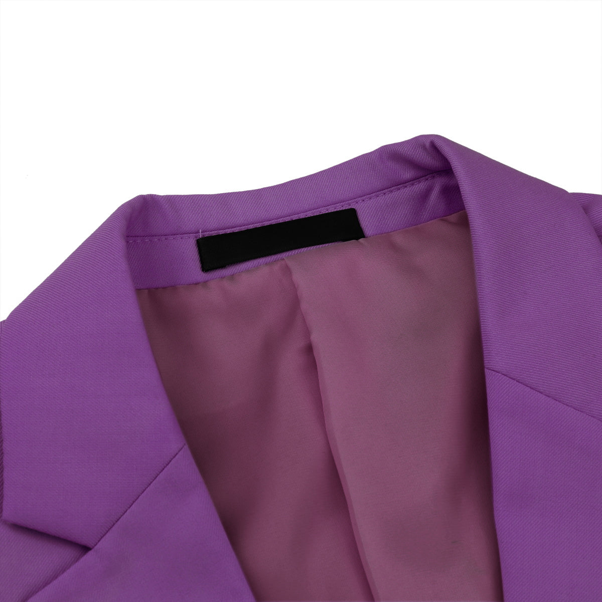 Purple # Men's one-button casual blazer with flat collar and single-breasted closure, stylish purple sport coat jacket with premium polyester viscose blend fabric and eco-friendly buttons for business, office, wedding and daily wear, isolated on white background.