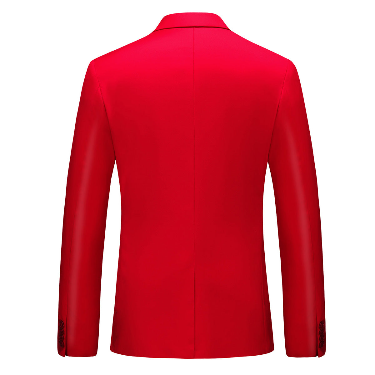 Red # Men's one-button casual blazer with flat collar and single-breasted closure, stylish red sport coat jacket with premium polyester viscose blend fabric and eco-friendly buttons for business, office, wedding and daily wear, isolated on white background.