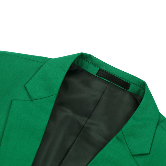 Green # Men's one-button casual blazer with flat collar and single-breasted closure, stylish green sport coat jacket with premium polyester viscose blend fabric and eco-friendly buttons for business, office, wedding and daily wear, isolated on white background.