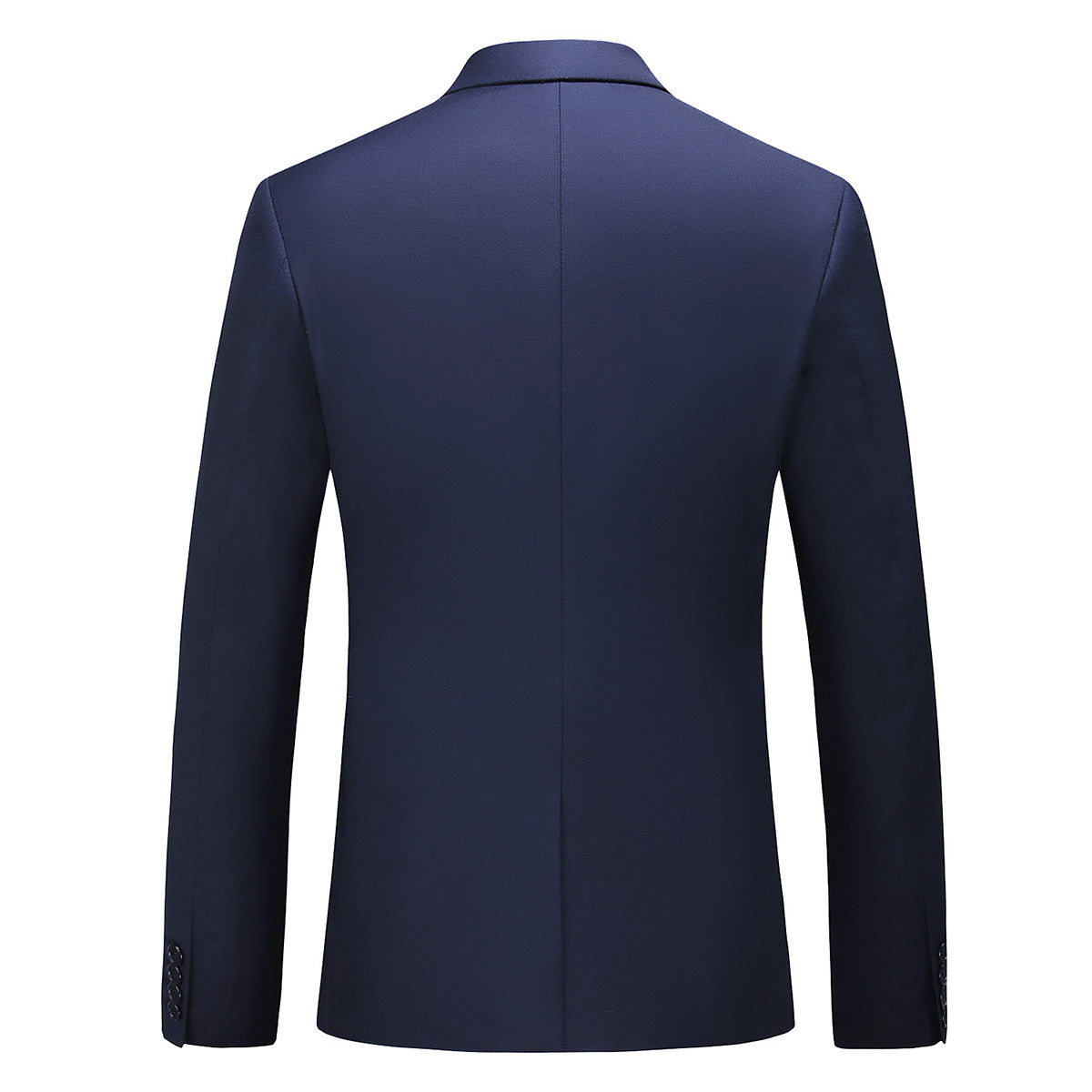 Navy # Men's one-button casual blazer with flat collar and single-breasted closure, stylish navy sport coat jacket with premium polyester viscose blend fabric and eco-friendly buttons for business, office, wedding and daily wear, isolated on white background.