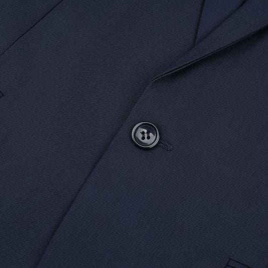 Navy # Men's one-button casual blazer with flat collar and single-breasted closure, stylish navy sport coat jacket with premium polyester viscose blend fabric and eco-friendly buttons for business, office, wedding and daily wear, isolated on white background.
