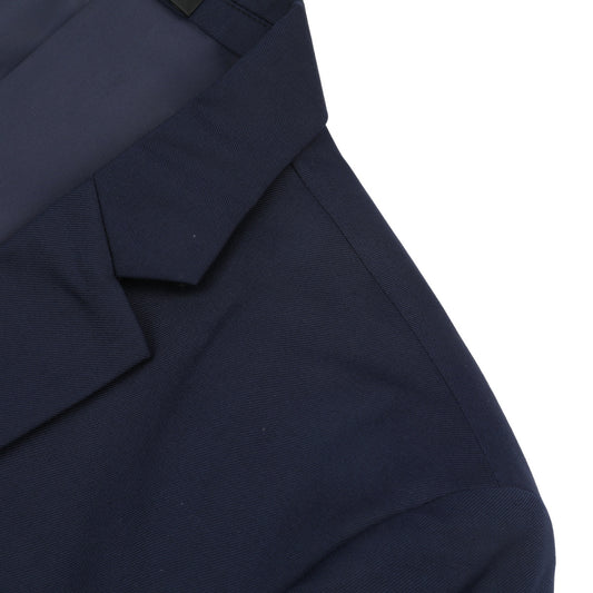Navy # Men's one-button casual blazer with flat collar and single-breasted closure, stylish navy sport coat jacket with premium polyester viscose blend fabric and eco-friendly buttons for business, office, wedding and daily wear, isolated on white background.
