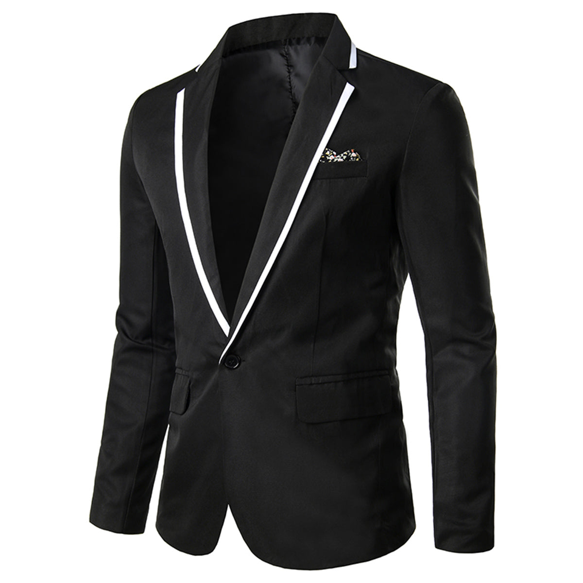 Black # Men's one button solid color casual blazer, classic slim fit single breasted suit jacket for business meetings, daily office wear and formal events, isolated on white background.
