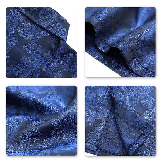 Slim Navy # Men's slim fit embroidered paisley shirt with point collar and long sleeves, navy blue button-closure top with tone-to-tone embroidery and breathable polyester blend fabric for business, party, prom, wedding and daily wear, isolated on white background.
