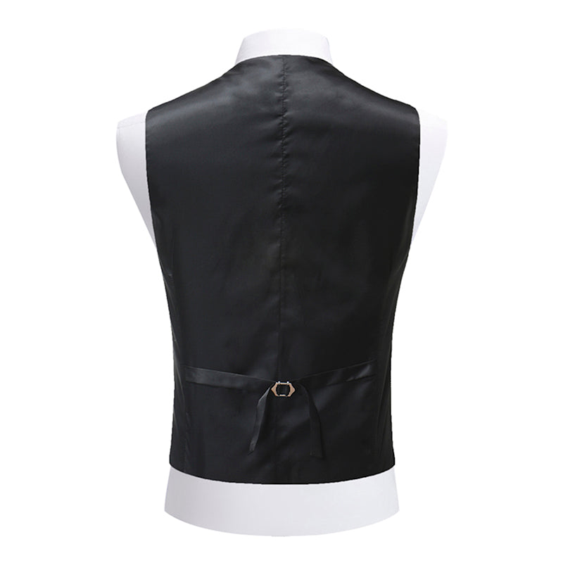 Maroon # Men's slim fit single breasted printed vest with v-neck and 3-button satin collar closure, sleeveless maroon waistcoat with adjustable back belt and fully lined interior, floral print polyester viscose blend vest for business, wedding, prom, banquet and daily wear, isolated on white background.