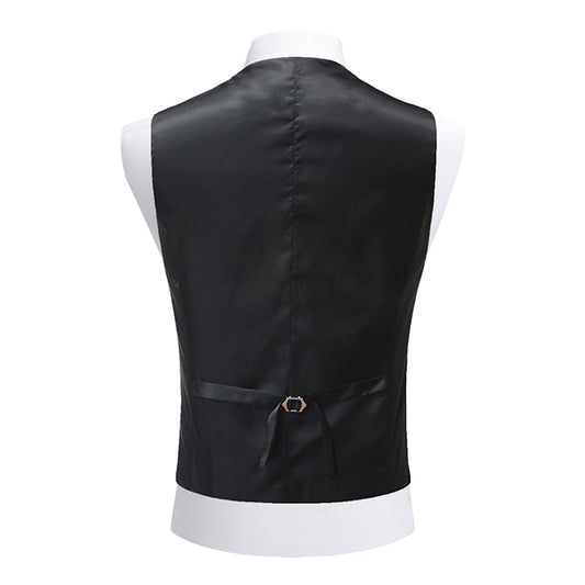 Maroon # Men's slim fit single breasted printed vest with v-neck and 3-button satin collar closure, sleeveless maroon waistcoat with adjustable back belt and fully lined interior, floral print polyester viscose blend vest for business, wedding, prom, banquet and daily wear, isolated on white background.