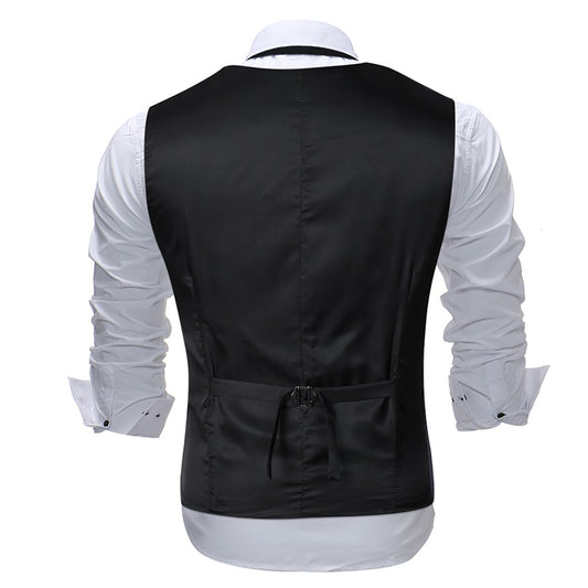 Silver # Men's slim fit single breasted printed vest with v-neck and 3-button satin collar closure, sleeveless silver waistcoat with gold stamping floral print and adjustable back belt, fully lined polyester viscose blend vest for business, wedding, prom, banquet and daily wear, isolated on white background.