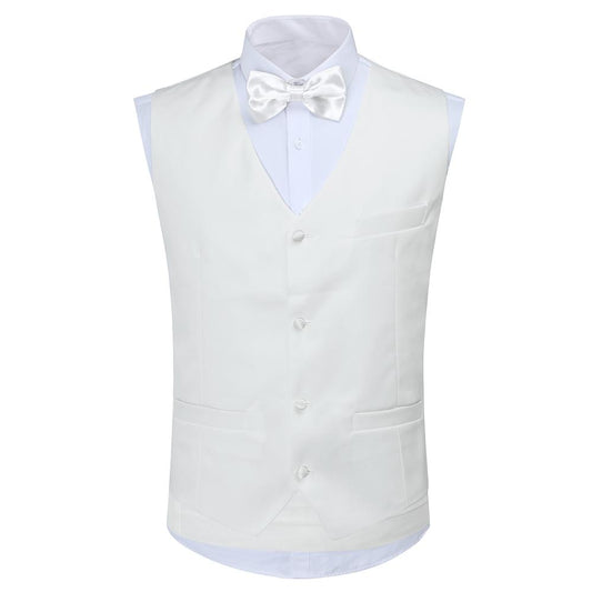 White # Men's slim fit 3-piece swallowtailed dinner suit with classic lapel and single-breasted button closure, white formal tailcoat blazer with matching vest and flat-front trousers featuring rustproof zipper, wrinkle-resistant polyester viscose blend suit for wedding, prom, banquet and formal parties, isolated on white background.
