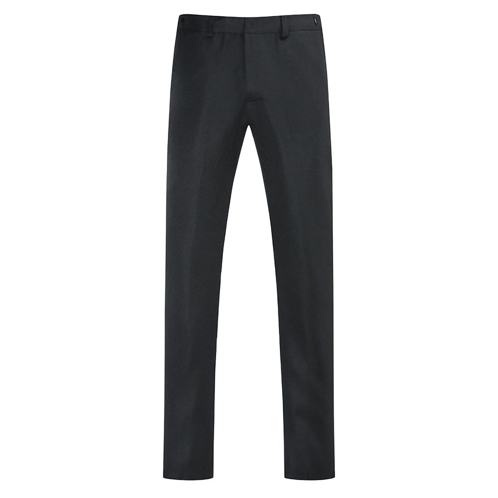 Black # Men's slim fit 3-piece swallowtailed dinner suit with classic lapel and button closure, black formal tailcoat blazer jacket with matching vest and flat-front trousers with rustproof zipper, premium polyester viscose blend suit for wedding, prom, party, banquet and holiday occasions, isolated on white background.
