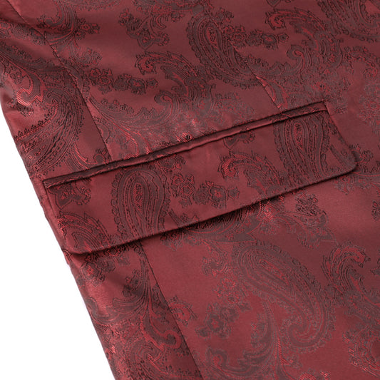 Red # Men's single-breasted one-button blazer with notched lapel and center vent, palace dark patterned red sport coat jacket featuring hot stamping printing process for party, prom, banquet, show and special occasions, isolated on white background.