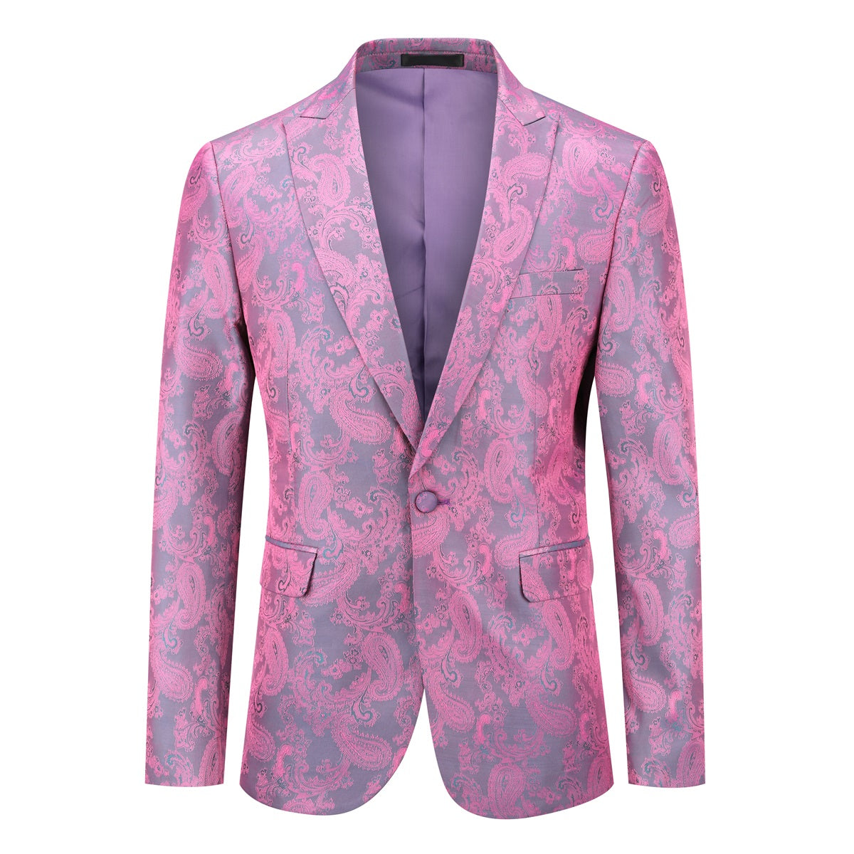 Mulberry # Men's palace dark pattern one-button blazer with notched lapel and center vent, single-breasted mulberry sport coat jacket with hot stamping printing process for party, prom, banquet, show and special occasions, isolated on white background.