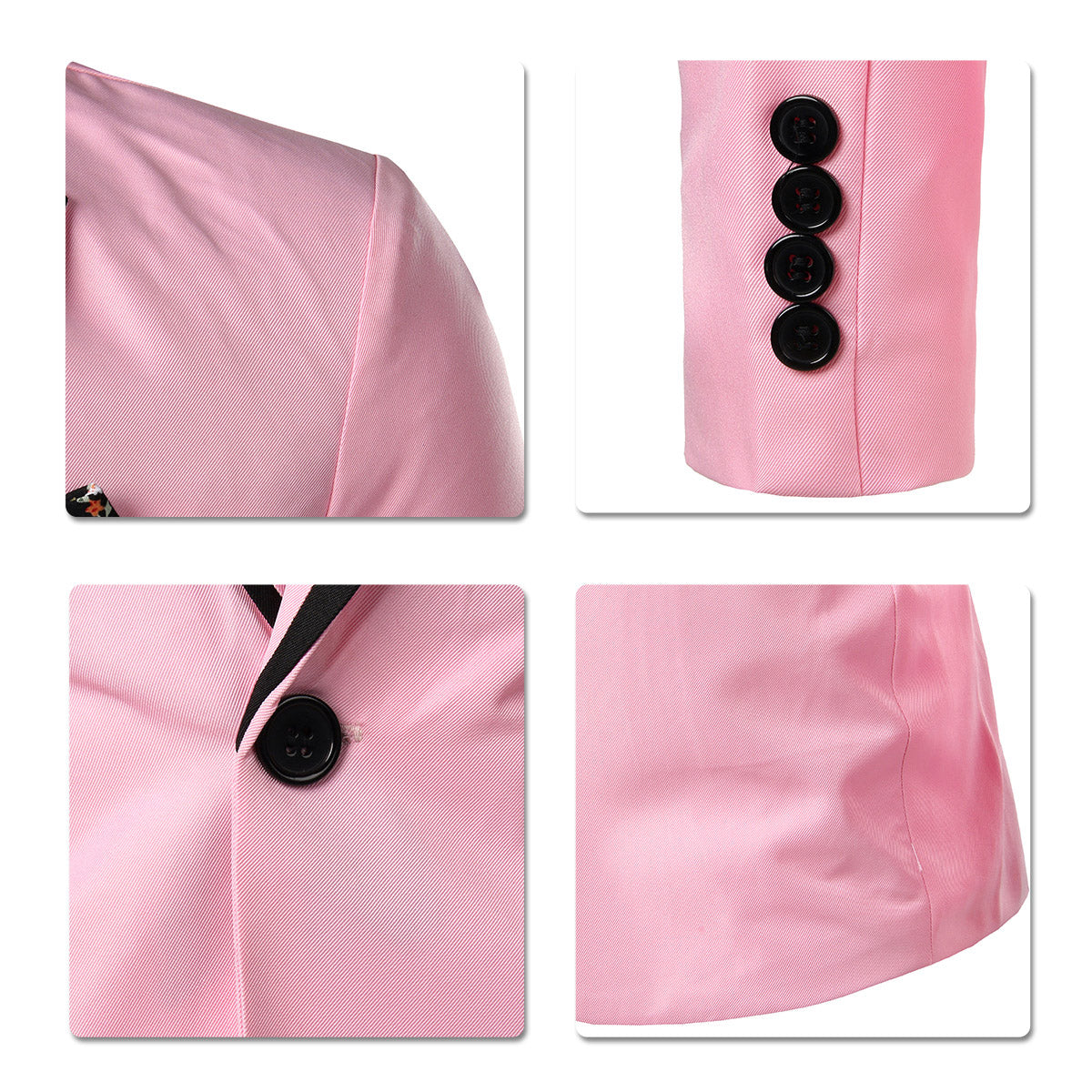 Pink # Men's one-button solid color casual blazer with flat collar and single-breasted closure, stylish pink sport coat jacket with premium polyester viscose blend fabric for daily business, office, wedding and party wear, isolated on white background.
