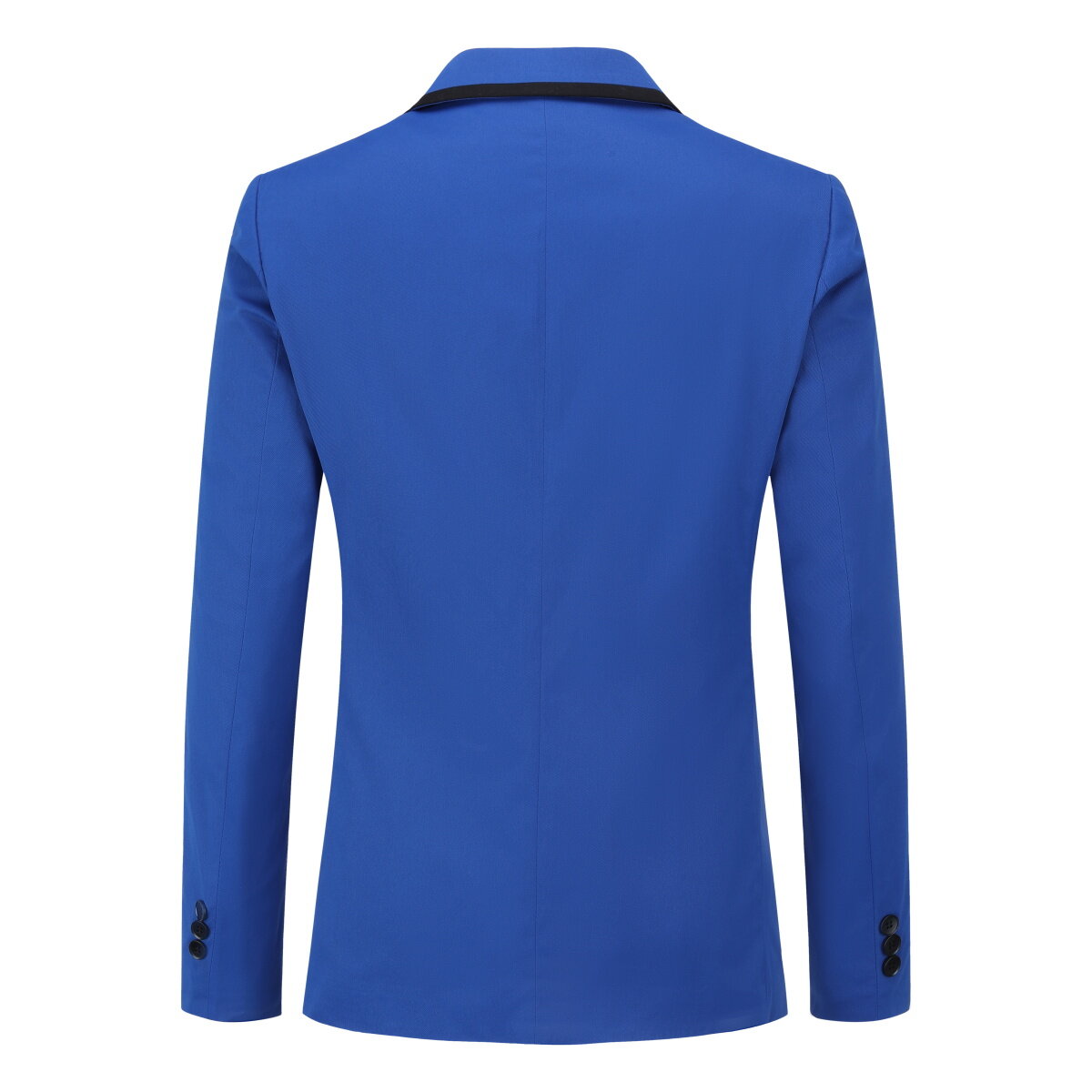 Blue # Men's one-button solid color casual blazer with flat collar and single-breasted closure, classic blue sport coat jacket with premium polyester viscose blend fabric for business, office, wedding and daily wear, isolated on white background.