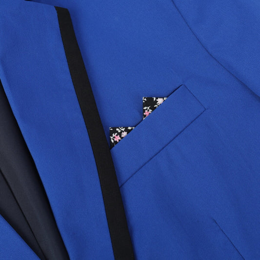 Blue # Men's one-button solid color casual blazer with flat collar and single-breasted closure, classic blue sport coat jacket with premium polyester viscose blend fabric for business, office, wedding and daily wear, isolated on white background.