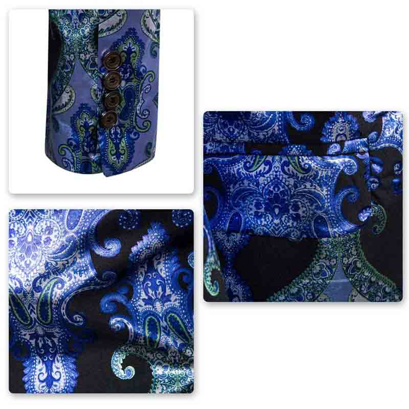 Blue # Men's slim fit casual fancy printed floral blazer jacket with chic design and excellent stitching, soft smooth polyester party coat for prom, banquet, show, celebration and special events, isolated on white background.