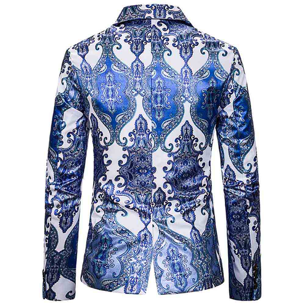 Light Blue # Men's slim fit casual fancy printed floral blazer jacket with chic design and soft polyester fabric, light blue party sport coat with excellent stitching for prom, banquet, celebration, festival and special occasions, isolated on white background.