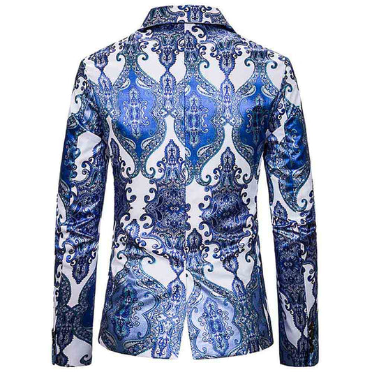 Light Blue # Men's slim fit casual fancy printed floral blazer jacket with chic design and soft polyester fabric, light blue party sport coat with excellent stitching for prom, banquet, celebration, festival and special occasions, isolated on white background.