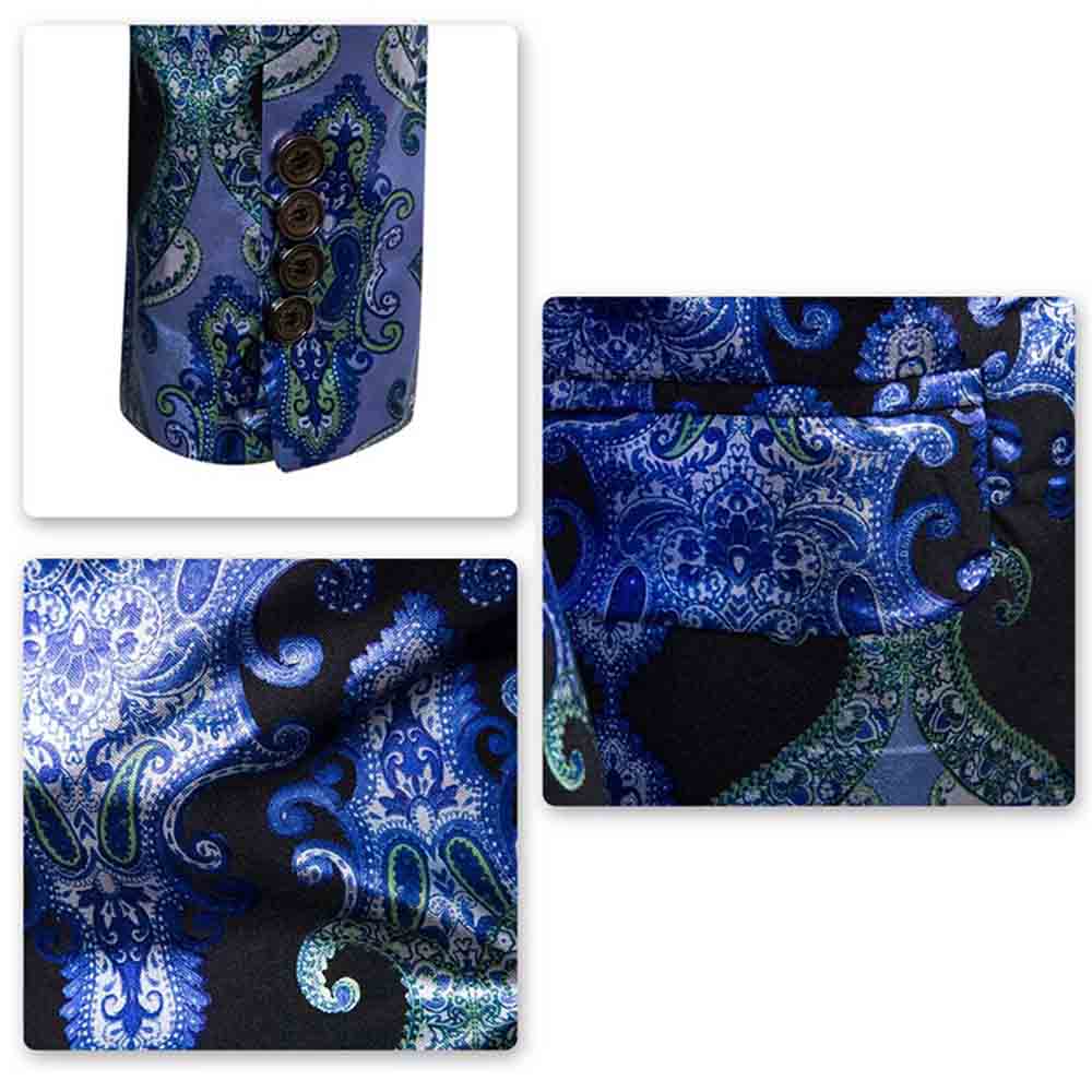 Light Blue # Men's slim fit casual fancy printed floral blazer jacket with chic design and soft polyester fabric, light blue party sport coat with excellent stitching for prom, banquet, celebration, festival and special occasions, isolated on white background.