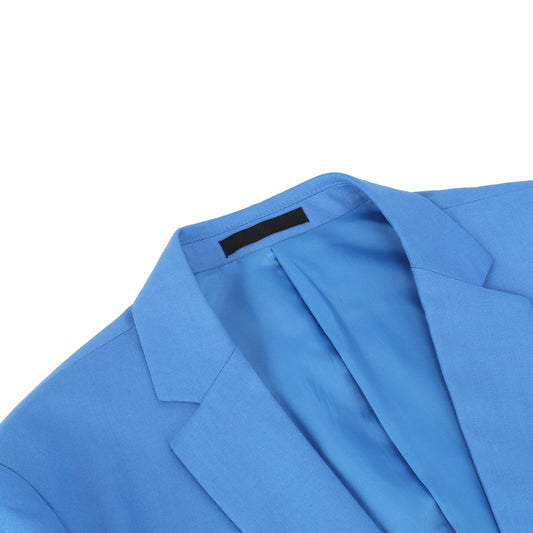 Light Blue # Men's one-button casual blazer with flat collar and single-breasted closure, stylish light blue sport coat jacket with premium polyester viscose blend fabric for daily business, office, wedding and party wear, isolated on white background.
