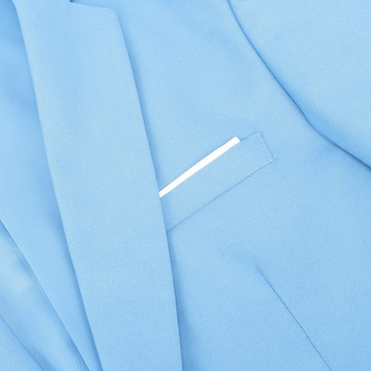 Sky Blue # Men's one-button casual blazer with flat collar and single-breasted closure, stylish solid sky blue sport coat jacket with premium polyester viscose blend fabric for daily business, office, wedding and party wear, isolated on white background.