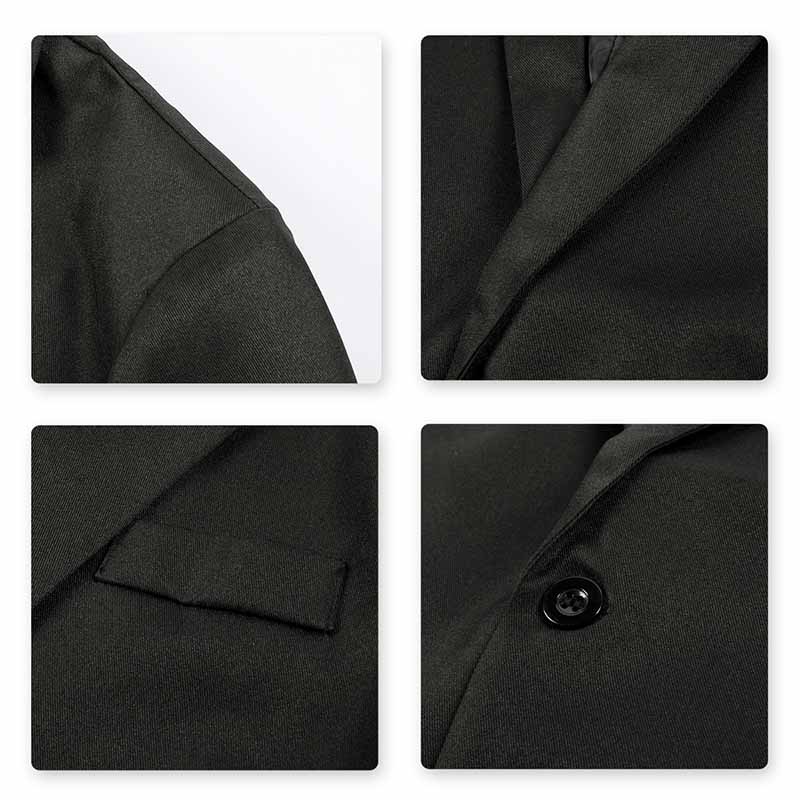 Black # Men's slim fit one-button casual blazer with notched lapel and dual side vents, black tailored sport coat with two front flap pockets and shiny fabric for business, office, wedding and daily wear, isolated on white background.