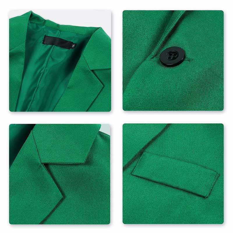 Green # Men's slim fit casual blazer jacket with one-button notched lapel and dual side vents, green tailored-fit sport coat with two front flap pockets and subtle shiny fabric for business, office, wedding and daily wear, isolated on white background.