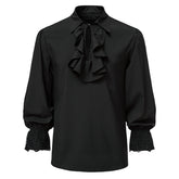 Men's Solid Punk Ruffled Long Sleeve Shirt Black