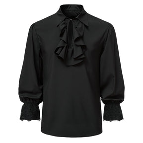 Men's Solid Punk Ruffled Long Sleeve Shirt Black