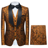 Men's Shawl Collar Print Suit 3-Piece Dress Suit Orange