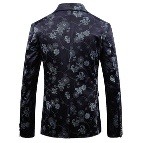 Slim Fit Casual Floral Printed Blazer Black