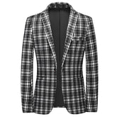 Men's Autumn One Button Casual Plaid Jacket Black