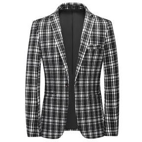 Men's Autumn One Button Casual Plaid Jacket Black