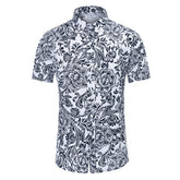 Men's Slim Fit Multicolor Flower Print Short Sleeve Shirt