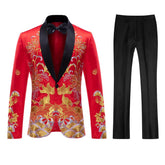 2-Piece Slim Fit Totem Embroidered Red Suit