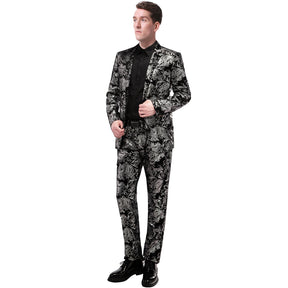 2-Piece Slim Fit Digital Print Silver Suit