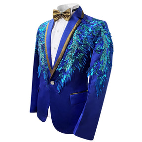 2-Piece Slim Fit Blue Shiny Sequin Suit