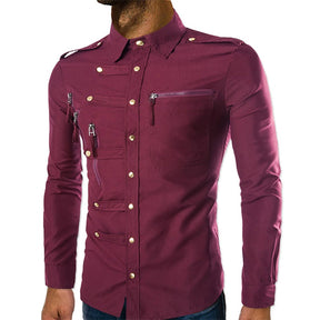 Slim Fit Zipped Pocket Shirts Maroon