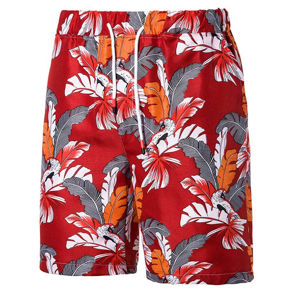 Relaxed Fit Leaf Print Beach Shorts Red
